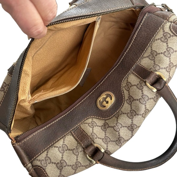 Authentic GUCCI GG Tan & Brown Monogram Leather Vintage Boston Bag - Picture 8 of 15